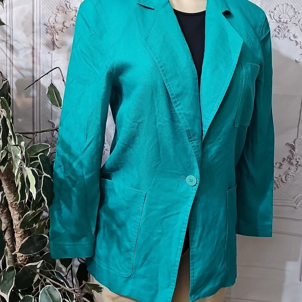 Christian Dior One Button Rayon Green Blazer With Patch Pockets 8